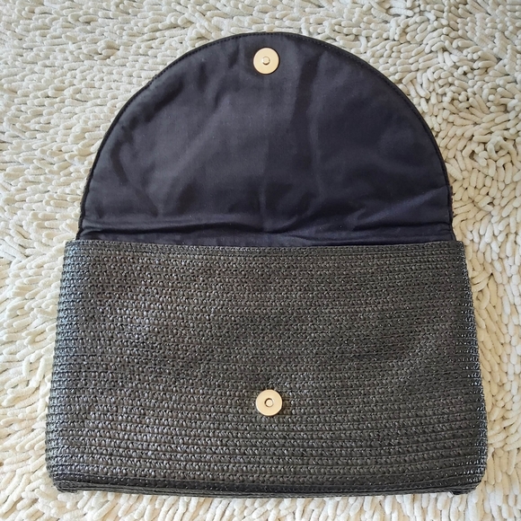 Caterina Bertini black & leopard print straw clutch purse - Picture 6 of 9